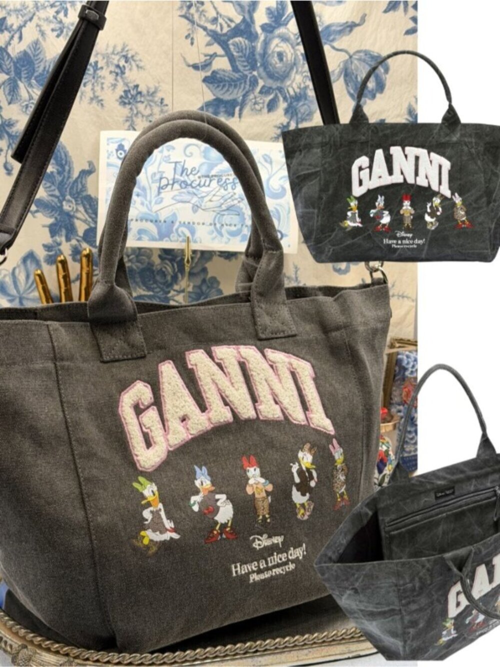 🆕 GANNI 🧿 x DISNEY NWOT Daisy Duck Small Tote with Crossbody Strap, Grey